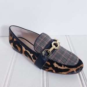 Louise et Cie Loafers Brone Brown Black Leopard Plaid Chain Calf Hair Size 8.5